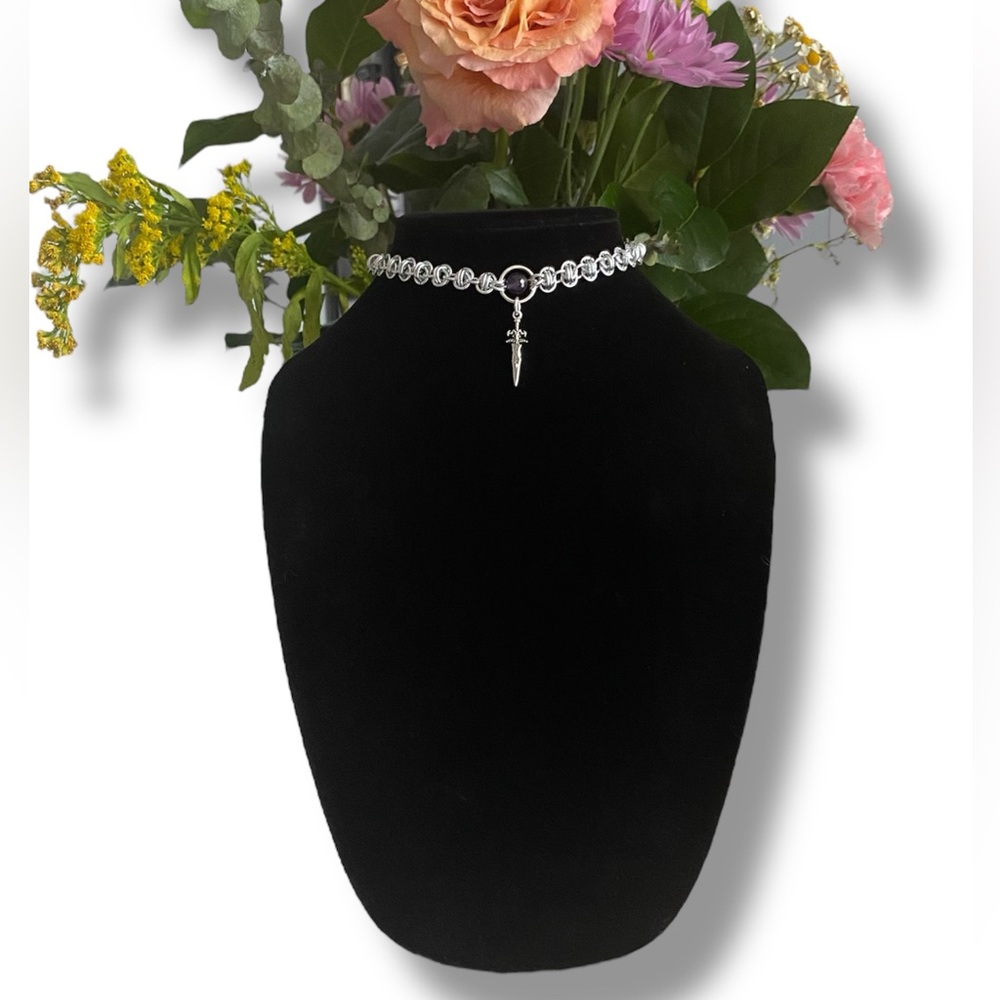 Handmade Amethyst Gothic Grunge Vampire Y2K Barrel Weave Chainmail Neclace